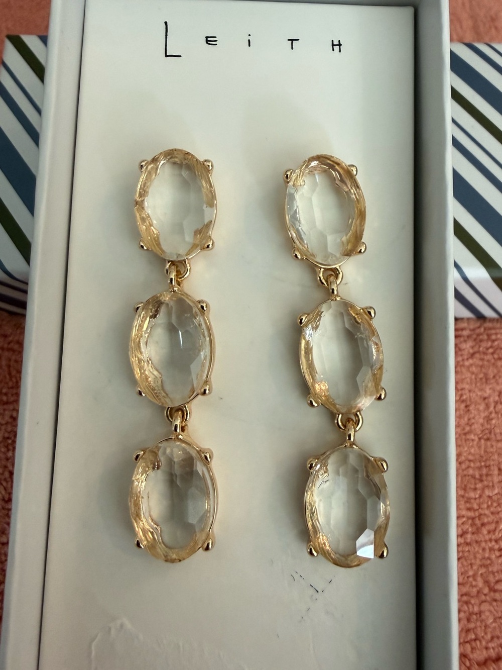 Leith Gold Clear Crystal Three-Tier Drop Earrings